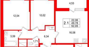 2-к. квартира, 49&nbsp;м²
