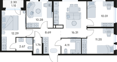 4-к. квартира, 78 м²