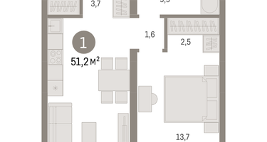 1-к. квартира, 50&nbsp;м²