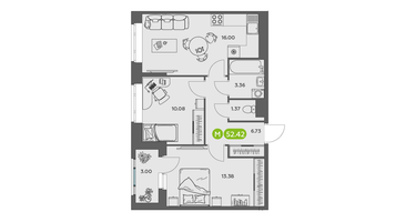 Студия, 52&nbsp;м²