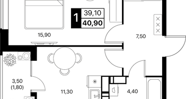 1-к. квартира, 40 м²