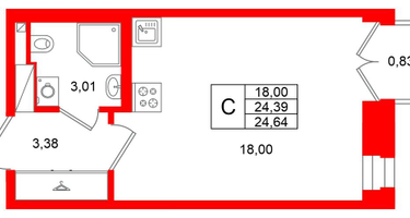 Студия, 24&nbsp;м²