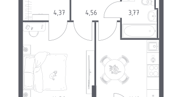 1-к. квартира, 38&nbsp;м²