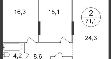 2-к. квартира, 71 м²