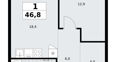 1-к. квартира, 46 м²