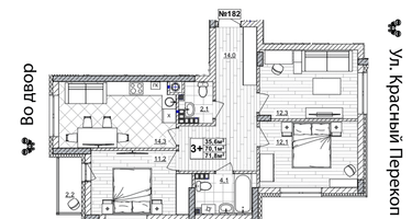 3-к. квартира, 70 м²