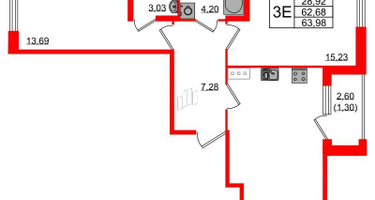 2-к. квартира, 63&nbsp;м²