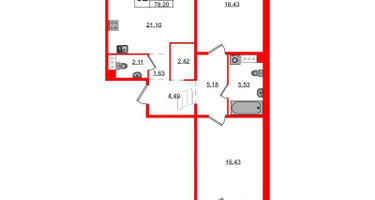2-к. квартира, 78&nbsp;м²