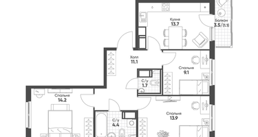 3-к. квартира, 69&nbsp;м²