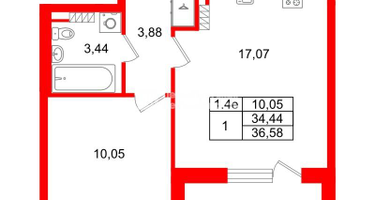 1-к. квартира, 34 м²