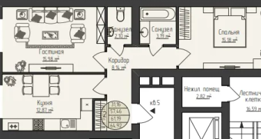 2-к. квартира, 64&nbsp;м²