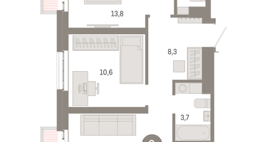 2-к. квартира, 58&nbsp;м²