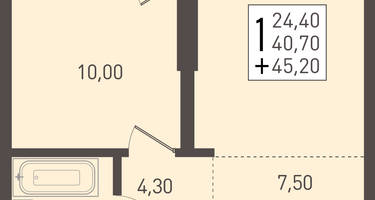 1-к. квартира, 45&nbsp;м²