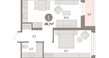 1-к. квартира, 49 м²