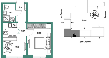 2-к. квартира, 29&nbsp;м²