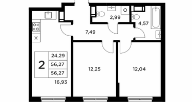 2-к. квартира, 56&nbsp;м²