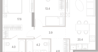 2-к. квартира, 68&nbsp;м²