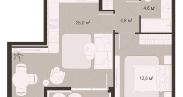 1-к. квартира, 52 м²