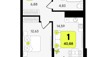 1-к. квартира, 40&nbsp;м²