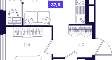 2-к. квартира, 37 м²