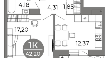 1-к. квартира, 42 м²