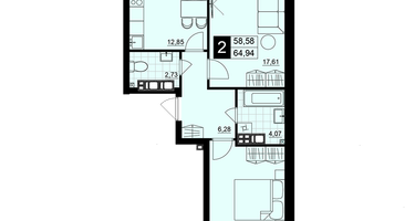 2-к. квартира, 61&nbsp;м²