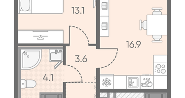 1-к. квартира, 37&nbsp;м²