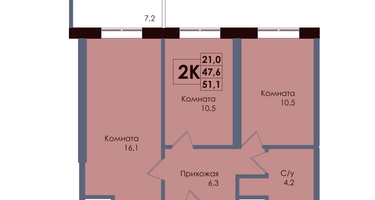 2-к. квартира, 48 м²