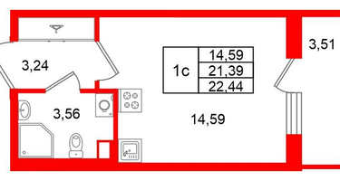 Студия, 21&nbsp;м²