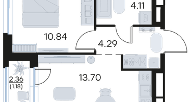 1-к. квартира, 34&nbsp;м²