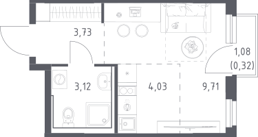 Студия, 20&nbsp;м²