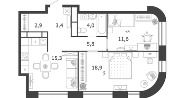 2-к. квартира, 61&nbsp;м²