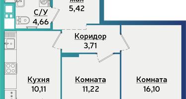 2-к. квартира, 52&nbsp;м²