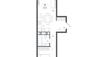 2-к. квартира, 47 м²