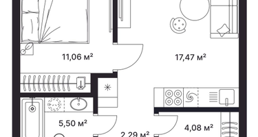 1-к. квартира, 40&nbsp;м²