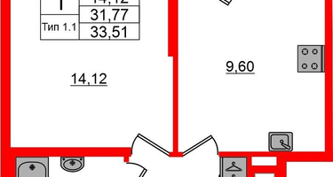 1-к. квартира, 31&nbsp;м²