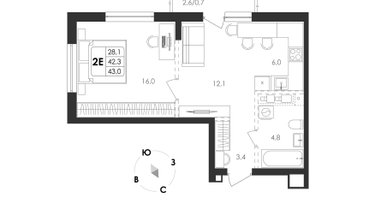 3-к. квартира, 54 м²