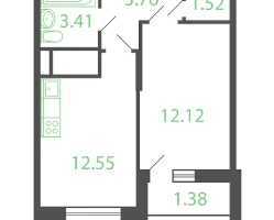 1-к. квартира, 36&nbsp;м²