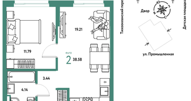 2-к. квартира, 38&nbsp;м²
