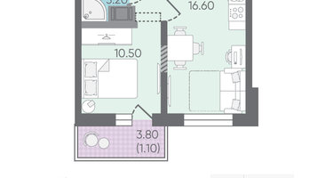 1-к. квартира, 34&nbsp;м²