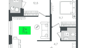 2-к. квартира, 71 м²