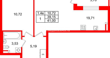 1-к. квартира, 39&nbsp;м²