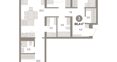 3-к. квартира, 86&nbsp;м²
