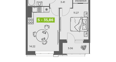 Студия, 35 м²