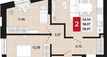 2-к. квартира, 58 м²