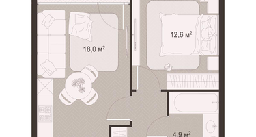 1-к. квартира, 45 м²