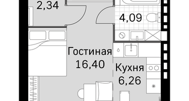 1-к. квартира, 29 м²