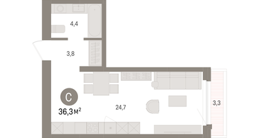 Студия, 36&nbsp;м²