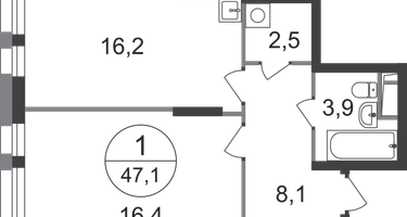 1-к. квартира, 47 м²