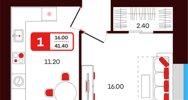 1-к. квартира, 41 м²